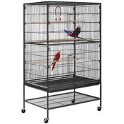 53 Inch Wrought Iron Large Bird Cage with Rolling Stand for Parrots Conures Lovebird Cockatiel Parakeets