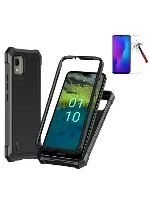Phone Case for Nokia C110 (Straight Talk/ TracFone/Consumer Cellular),  Full Body  TPU Cover Case + Tempered Glass (Black)