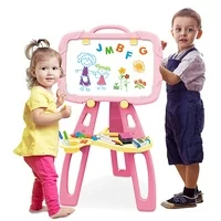 4 in 1 Kids Art Easel Standing Easel Table Easel, Double Sided Magnetic Chalkboard Handheld Chalkboard Whiteboard with Art Supplies Accessories, Adjustable Standing Drawing Board Educational Toys