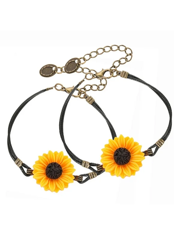 PWFE Sunflower Drop Bracelets Yellow Daisy Sunflower Drop Bracelets Women Fashion Birthday Gift Jewelry Accessories(B)