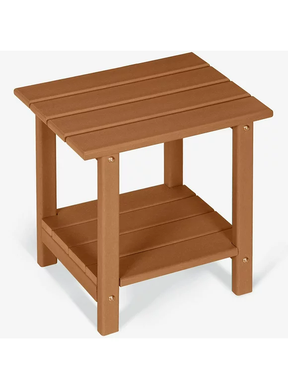 Nalone 2 -Tier Outdoor Side Table HDPE Adirondack Table Patio Side Table Weather Resistant End Table Small Outdoor Table (Rectangular, Teak)