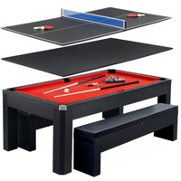 Hathaway Park Avenue Multi-Game Table with Pool, Table Tennis, Benches, 7-Foot
