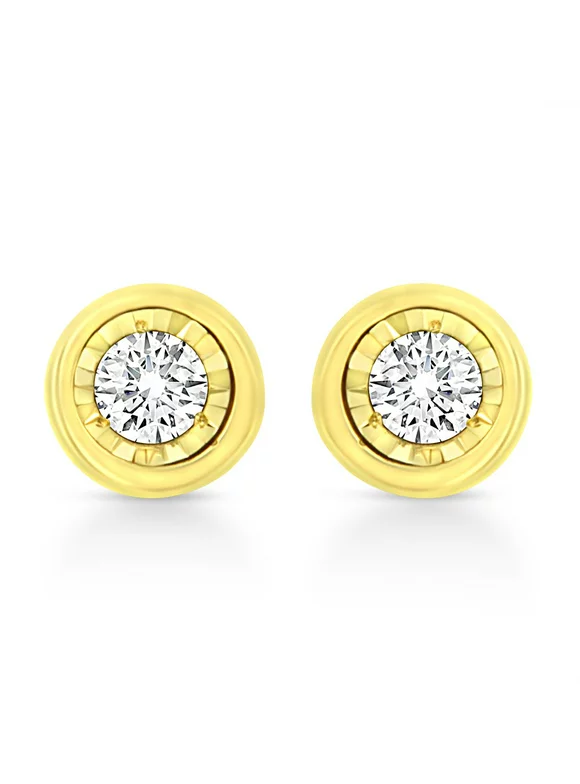 10K Yellow Gold Plated .925 Sterling Silver 1/10 Cttw Miracle-Set Diamond Oval Shape Stud Earrings (K-L Color, I2-I3 Clarity)