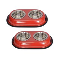 2-Pack Color Splash Stainless Steel Double Diner (Red) For Dog/Cat, 1 Qt, 32 Oz, 4 Cup