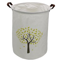 AUCHEN Large Waterproof Foldable Clothes Hamper With Handles, Collapsible & Convenient Home Organizer Containers for Kids Baby Toy &Clothing Collection (Round - Yellow Tree)