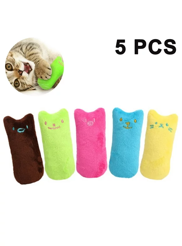 Cat Catnip Toys, Interactive Plush Cat Toys, 5Pcs Catnip Chew Toy, Soft Plush Cat Pillow for Cat Kitten Teeth Cleaning Playing Chewing