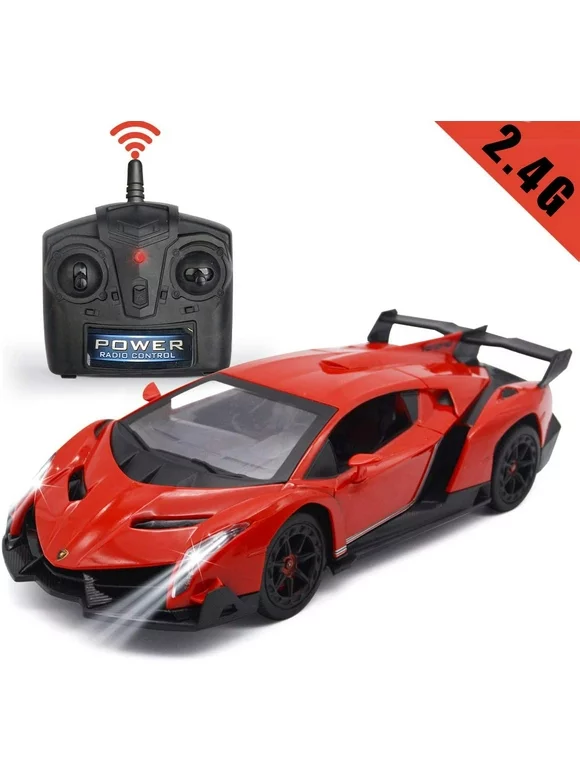 Gold Toy FENG Electric RC Car-Lamborghini Veneno Radio Remote Control Vehicle Sport Racing Hobby Grade Licensed Model Car 1:24 Scale for Kids Adults (Red)