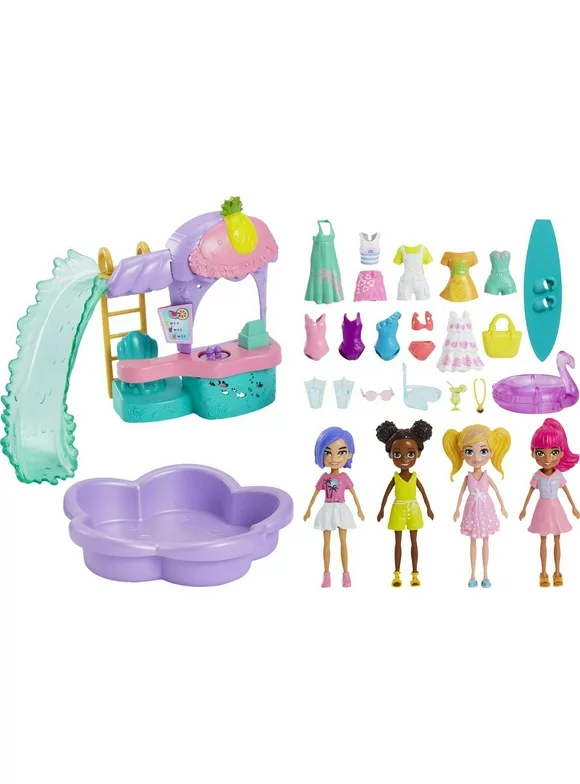 Polly Pocket Smoothie Splash Pack, Smoothie Stand, 20+ Accessories, 4 Dolls