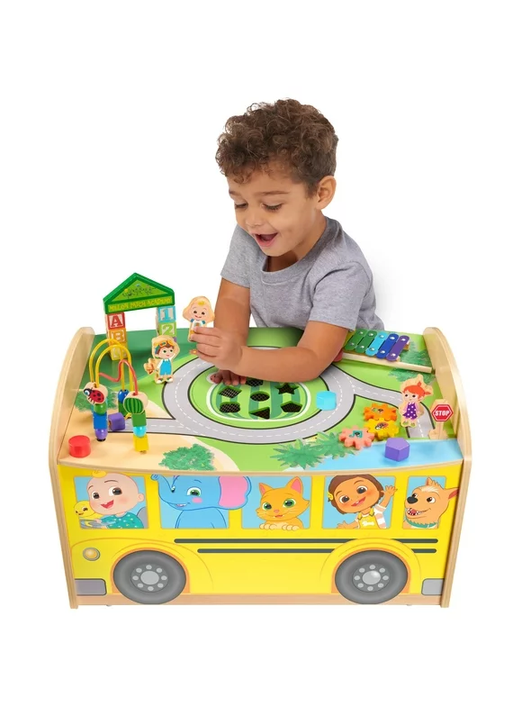 CoComelon Wheels on the Bus Wooden Activity Table, Recycled Wood, Officially Licensed Kids Toys for Ages 18 Month and Up, Gifts and Presents