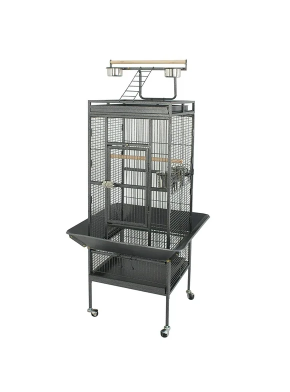 ZENSTYLE 61" Large Bird Cage with Rolling Stand Parrot Cage Cockatiel House Wrought Iron Birdcage, Black
