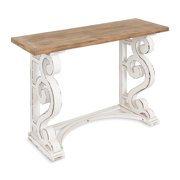 Kate and Laurel Wyldwood Country French Solid Wood Console table - Rustic/White legs - Natural Wood top 42 Inches Wide x 14 Inches Deep x 30 Inches Tall