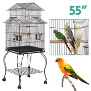 Yaheetech 55'' Rolling Standing Triple Roof Top Medium Parrot Cage for Mid-Sized Parrots Cockatiels Sun Parakeets Green Cheek Conures Caique Pet Bird Cage with Detachable Stand
