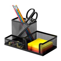 Deli Mesh Desk Organizer with Pencil Holder and Storage Baskets, 3 Compartments, Black