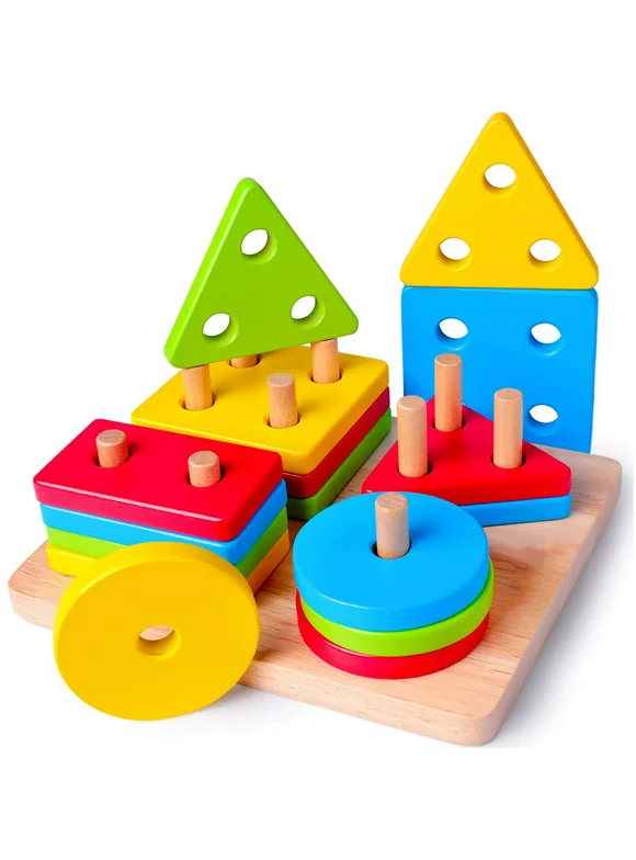 Windfall Educational Toy Toddler Toy Wooden Puzzle Shape Sorter Preschool Learning Toy Sensory Toy Developmental Sorting Stacking Toy for 2 3 4+ Years Old Boy Girl