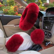 3PCS Fashion Wool Furry Car Steering Wheel + Gear Knob Shifter Parking Brake Cover Protector Set Car Accessories Luxury Decor Gift