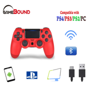 Wireless Bluetooth Controller for Playstation 4 with Dual Vibration Compatible with Windows PC & Android OS (Red)