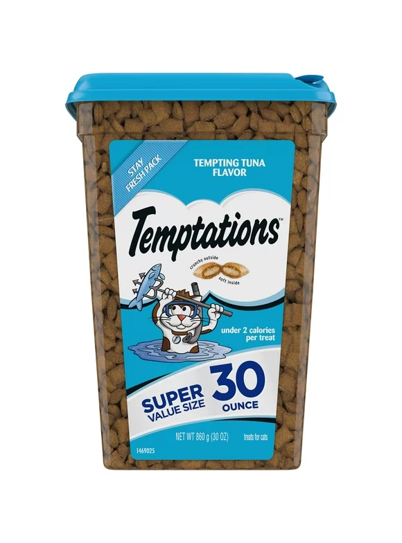 TEMPTATIONS Classic Tempting Tuna Flavor Crunchy and Soft Treats for Cats, 30 oz. Tub