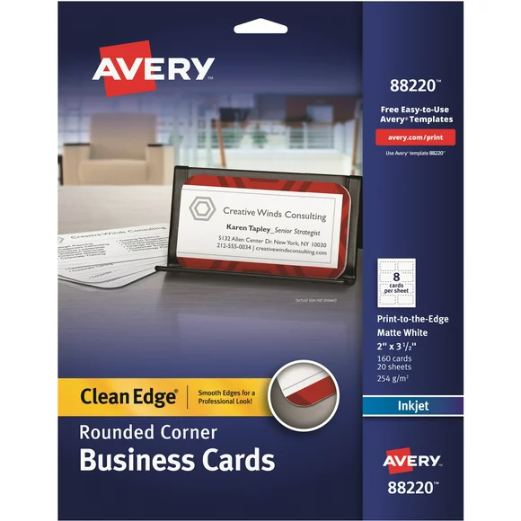 Avery Clean Edge Rounded Corner Business Cards, Matte, Two-Sided Printing, 2" x 3-1/2", 160 Count