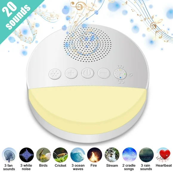 White Noise Machine for Sleeping, EEEkit Baby Sound Machine with Night Light, 20 Soothing Sounds, Timer and Memory Function
