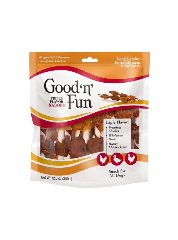 Good 'n' Fun Triple Flavor Kabobs Snack for All Dogs, 18 count, 12.0 oz