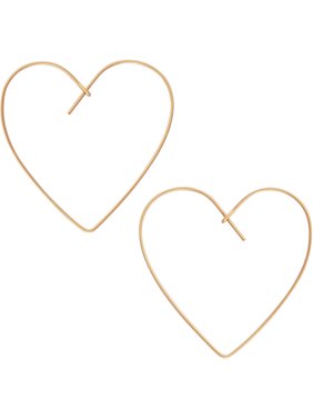 Heart Hoop Earrings for Women - Hypoallergenic Lightweight Open Wire Threader Drop Dangles, 24K Yellow Heart, Gold-Electroplated, Hypoallergenic