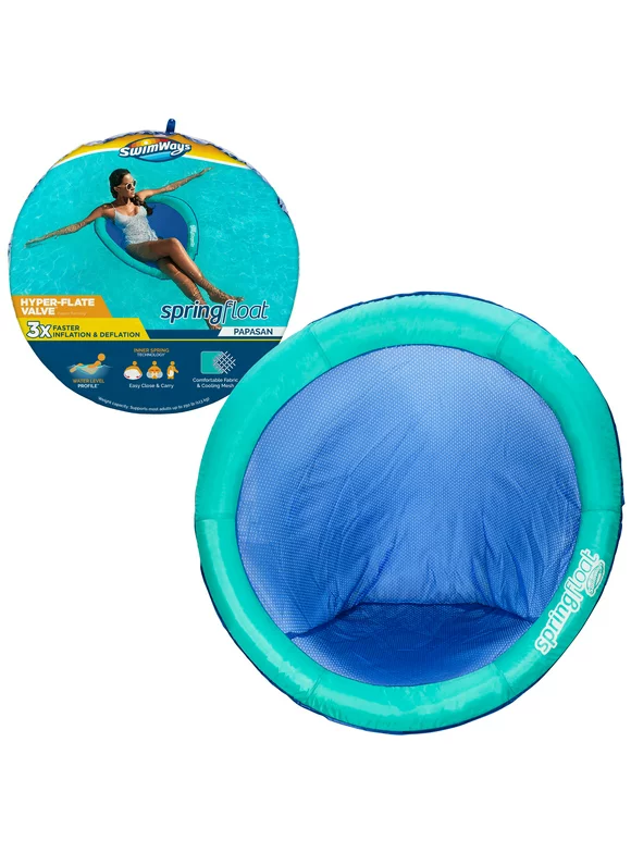 SwimWays Spring Float Papasan, Inflatable Lounge Chair, For Men & Women Ages 15+, Blue