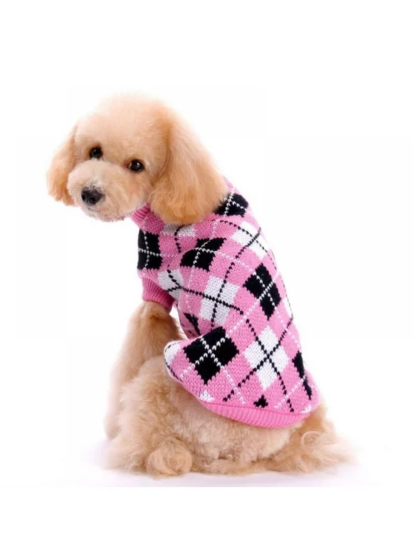 Stibadium Dog Sweater Dog Knit Sweater Plaid Dog Christmas Sweater Pet Sweatshirt with Harness Hole Winter Warm Dog Apparel Coat for Small Medium Dogs