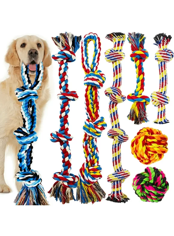 Large Dog Chew Toys for Aggressive Chewers, 12 Pack Indestructible Dog Rope Toys for Large Breeds, Heavy Duty Dental Cotton Rope Dog Toys, Puppy Teething Chew Toys, Tug of War Dog Toy