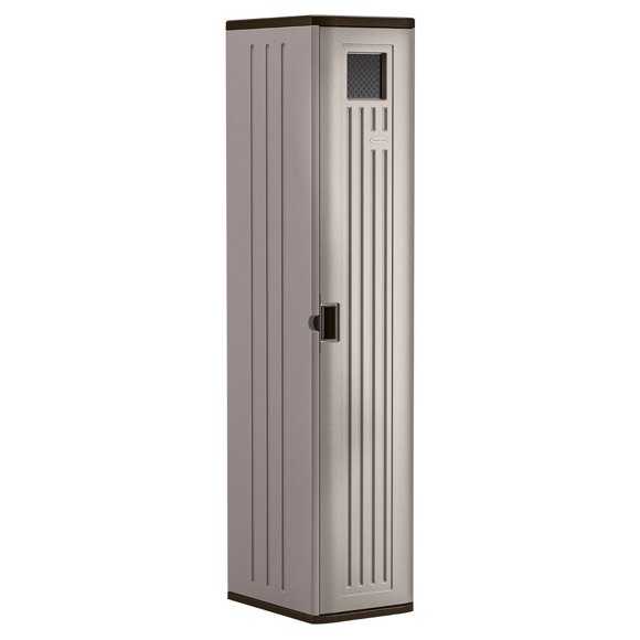 Suncast Tall Resin Storage Cabinet Locker 72" H x 15" W for Garage, Home, Shed, Platinum Metallic