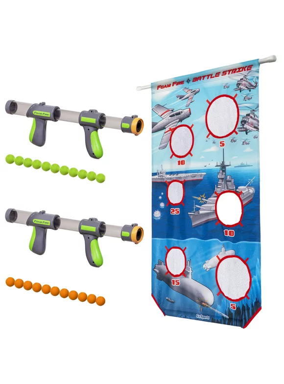 GoSports Foam Fire Games - Available in Alien Invaders and Trophy Hunt Targets or Door Hang Battle Strike and Capture The Cash Targets - Sets Include 2 Toy Blasters for Kids and Foam Ball Pr