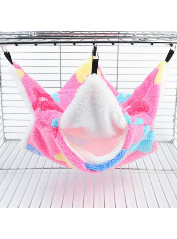Catlerio Small Pet Cage Hammock, Double-Layer Sugar Glider Hammock Bed, Warm Fleece Cage Hanging Hammock, Pet Swinging Bed for Chinchilla Parrot Guinea Pig Ferret Squirrel Hamster Rat Playing Sleeping