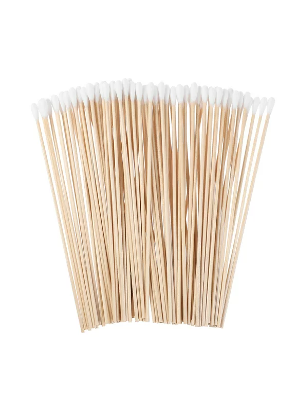HOMEMAXS ROSENICE 100Pcs Long Wood Handle Cotton Swab Medical Swabs Ear Cleaning Cosmetic Tool Makeup Removal Wound Care Cotton Buds Sanitary Round Cotton Tip Swab