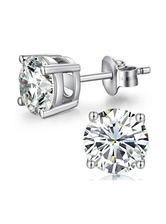 Paris Jewelry 10k White Gold 1 Ct Round Created White Sapphire Stud Earrings Plated