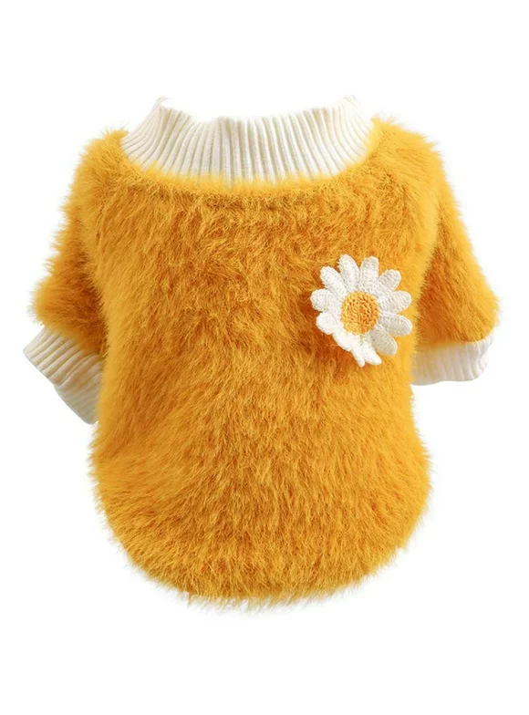 Toyfunny Dog Sweaters for Small Dogs Girl Daisy Style Plush Round Neck Flowers Sweater