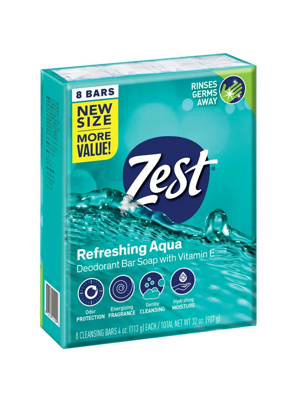 Zest Zestfully Clean Aqua Refreshing Bar Soaps, 8 Count