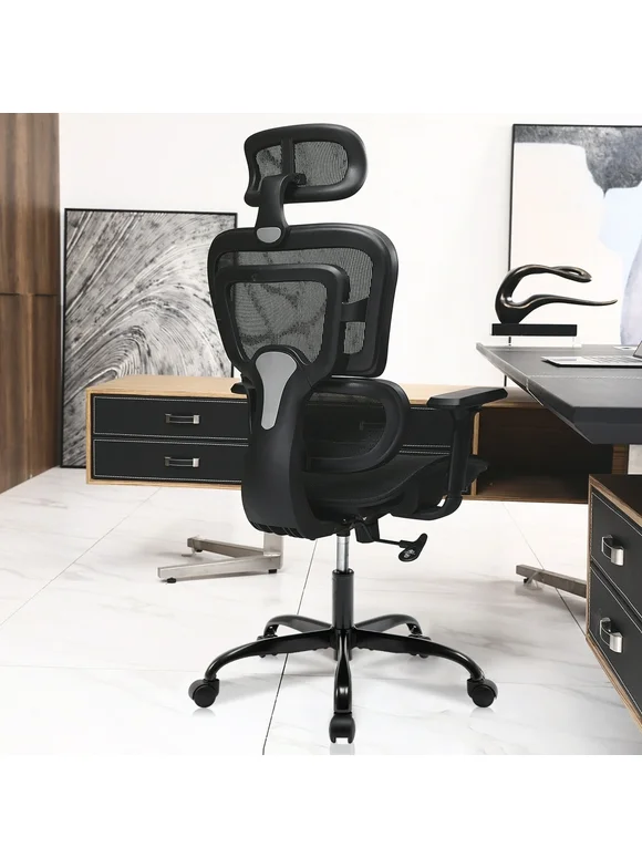 KERDOM Office Chair, High Back Ergonomic Mesh Chair with 3D Armrests, Black-M