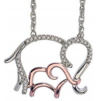 0.10 Carat T.W. Diamond Two-Tone 10kt Rose Gold and Sterling Silver Mom and Child Elephant Necklace