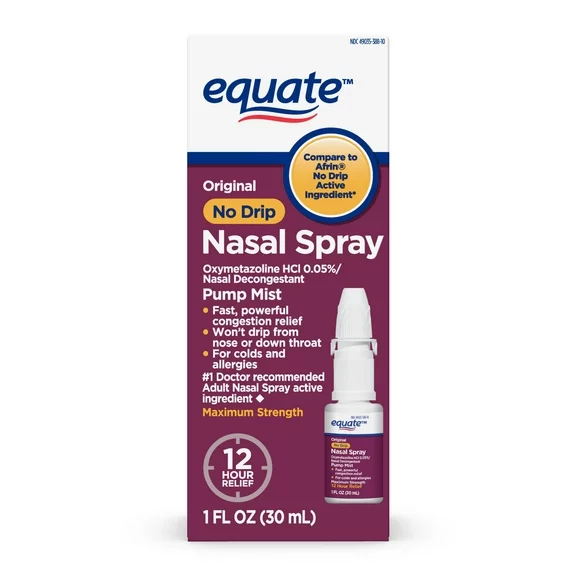 Equate No Drip Nasal Spray, Pump Mist, 12 Hour, 1 fl oz.