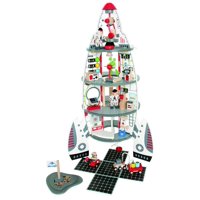 Hape Multi Level 37 Piece Wooden Discovery Spaceship Center Activity Play Set