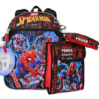 Spiderman 16" Backpack 5pc Set with Lunch Kit, Bottle, Pencil Case & Carabiner