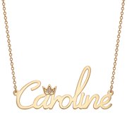 Personalized Women's Sterling Silver or Gold over Silver Name with Clear Crown Necklace
