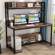 Tribesigns 55 Inches Large Computer Desk with Hutch, Modern Writing Desk with Bookshelf, PC Laptop Study Table Workstation for Home, Vintage + Black Legs