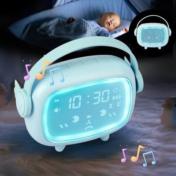 Kids Digital Alarm Clock for Bedroom , EEEkit Cute Children's Sleep Trainer Alarm Clock with Wake up Light Night Light and USB Port for Boys Girls Birthday Gifts (Blue)