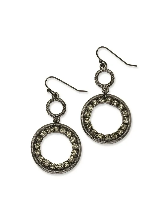 Shepherd hook Black Plated Black Crystal Circle Long Drop Dangle Earrings Measures 48x26mm Wide Jewelry Gifts for Women