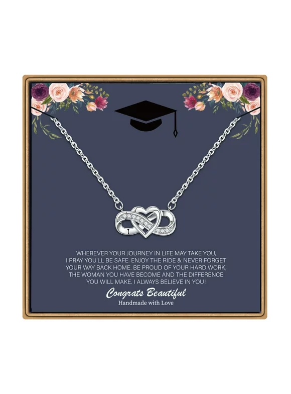 TINGN Graduation Gifts Necklace for Her 2023 14K White Gold Plated Graduation Infinity Heart Necklace for Women College Graduation Gifts for Her 2023