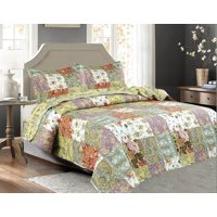 3 PCS Paisley Stitched Pinsonic Reversible Lightweight All Season Bedspread Quilt Coverlet Oversize, Queen Size