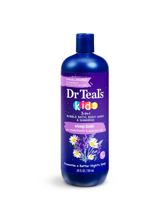 Dr Teal's Kids 3-in-1 Bubble Bath, Body Wash & Shampoo, Sleep Bath with Melatonin, 20 fl oz