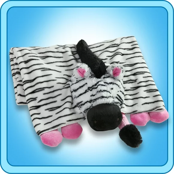 Authentic Pillow Pet Zippity Zebra Pink/White Blanket Plush Toy Gift