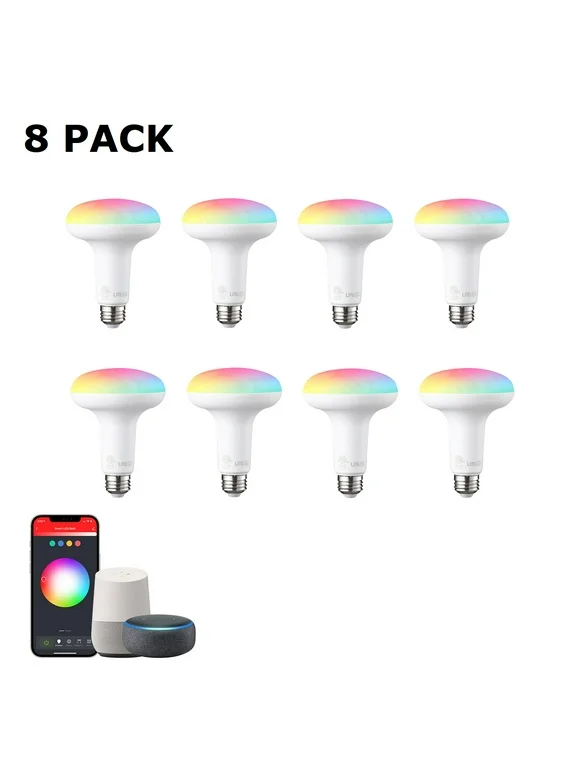 8 Pack LED BR30 Smart Flood Light Bulbs, WiFi & Bluetooth, 60W Equiv, Color Changing, E26 Base