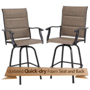 MF Studio Outdoor Swivel Bar Stool Set of 2 Patio Bar Chair Padded Textilene for Bistro Lawn All Weather Furniture Set, Brown